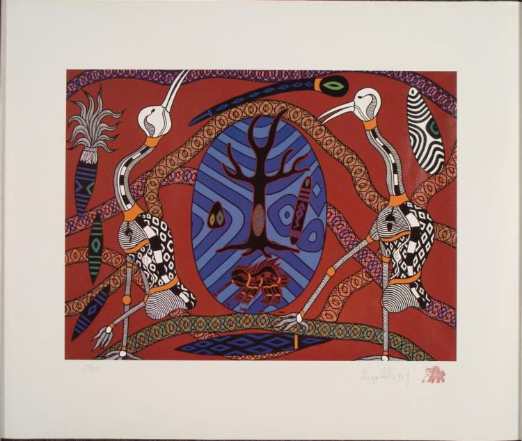 Biggibilla Signed Art Print Aboriginal Artist Australia: Artist: BiggibillaSignature: In pencil lower rightMedium: Print on paperTitle: Brolga NamoiEdition: Limited 259/600, marked lower leftDate: 1996Sheet size: 19 1/2 x 23 1/4 inchesCondition: ExcellentIn