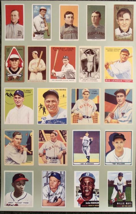 American League National League Pre-1952 Rare Poster: Here is a rare poster depicting several of baseball greats from the American and National League, pre-1952. Some of the players on the poster are: Babe Ruth, Jackie Robison, Mickey Mantle, Lou G