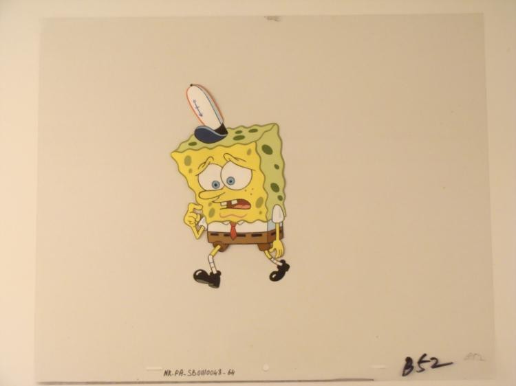 Production SpongeBob Blue Eyes Art Cel Original Hat: This original animation cel is from the Nickelodeon TV show SpongeBob Squarepants. The story takes place under the deep blue sea in Bikini Bottom, where SpongeBob resides. Sp