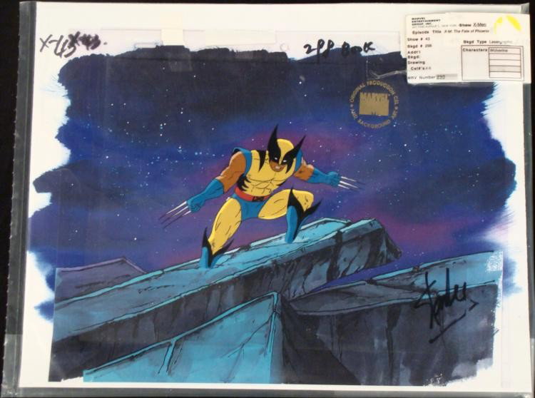 Wolverine X-Men Original Stan Lee Signed Cel Animation: This is an original signed production cel and lasergraphic background are from the hit series X-Men. Stan Lee signature is located at the bottom right of cel in black sharpie. * U