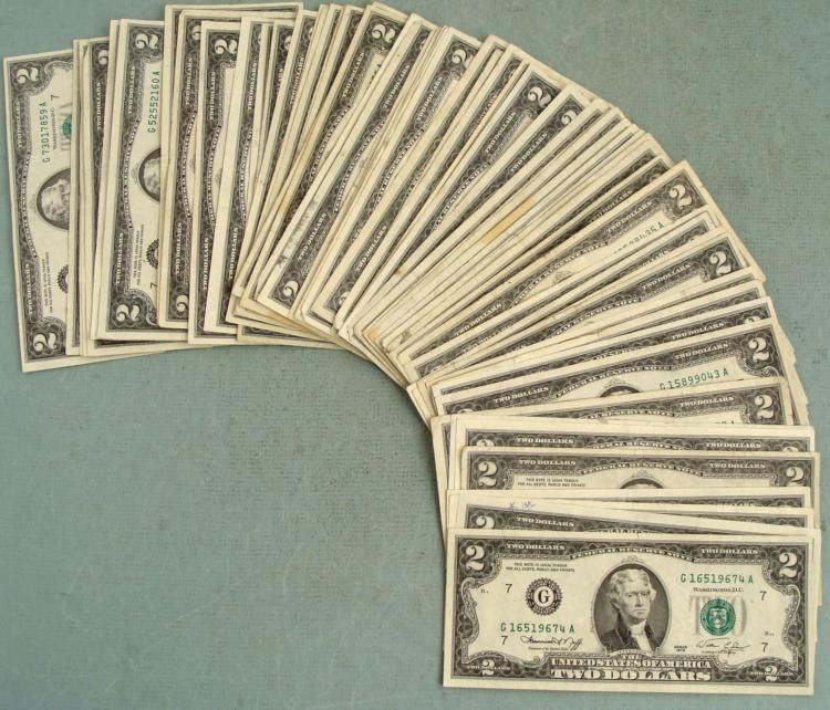 60 G Mint 1976 $2 Notes All Nice Bills: 60 1976 $2 Dollar Notes * Mint: G (Chicago)Condition: All Nice Bills; no rips, holes, or tears *