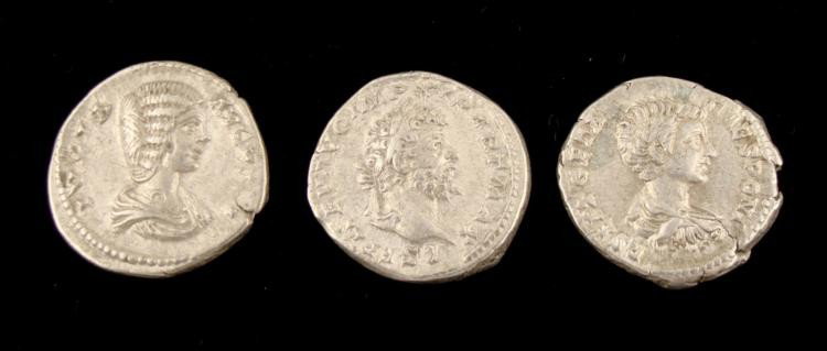3 Silver Denarius Roman Coins: Domma Severus Geta: 3 Silver Denarius Ancient Roman CoinsDiameter: All approximately 19 mmCoins * * Julia DommaSeptimius SeverusGeta