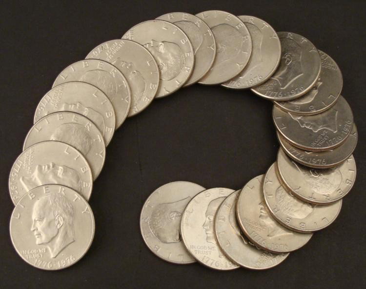 Roll (20) of Commemorative 1976-D Ike Dollar Coins UNC: This is a roll of 20 1976-D uncirculated commemorative Eisenhower Dollar coins. *