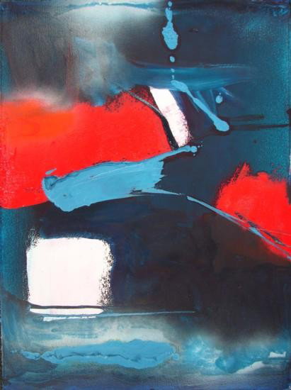 SELVEDGE Abstract Acrylic Painting Paper Art ROBERTS: Offered here is an acrylic on paper by Dick Roberts. With thick lashings of bold colors, the composition comes together with an almost musical poeticism of depth, color, and texture. A beautiful find!