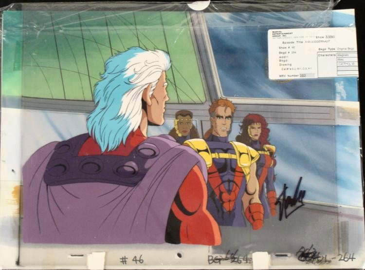 Original Background Stan Lee Animation X-Men Signed Cel: This is an original signed production cel and background are from the hit series X-Men. Stan Lee signature is located at the bottom right of cel in black sharpie. * Under a cloud of in