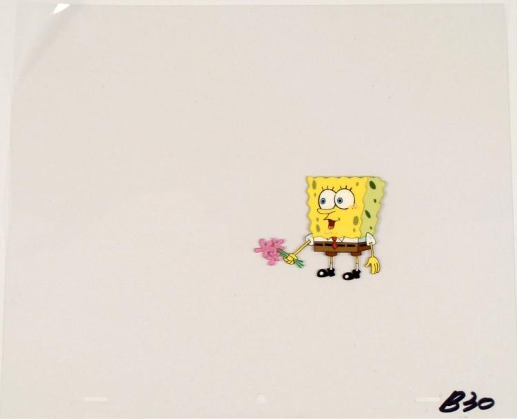 Production Art Cel SpongeBob Crazy Flowers Original: This original animation cel is from the Nickelodeon TV show SpongeBob Squarepants. The story takes place under the deep blue sea in Bikini Bottom, where SpongeBob resides. Sp