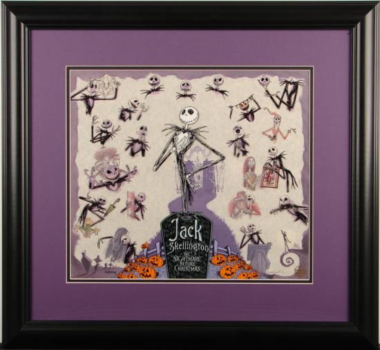 Nightmare Before Christmas Framed Animation Sericel Art: Jack Skellington looks practically alive in this large, framed animation cel art from "A Nightmare Before Christmas." This art is based on model sheet drawings done for the stop motion animated film.