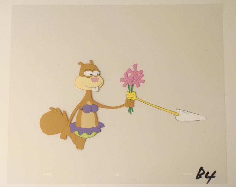 Take These Flowers Original Animation SpongeBob Cel Art: This original animation cel is from the Nickelodeon TV show SpongeBob Squarepants. The story takes place under the deep blue sea in Bikini Bottom, where SpongeBob resides. Sp