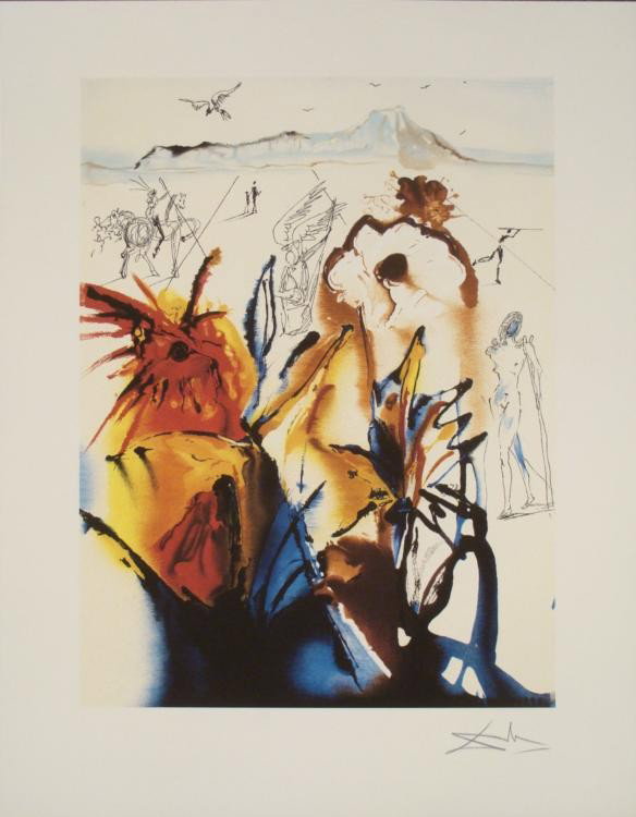 Salvador Dali : Diamond Head Surrealistic Art Print: Intense, primary colors drip across a stark background on this attractive surrealistic art print.Artist: Salvador Dali Title: Diamond Head Image Size: '18 1/2 x 14 inches. Paper Size: 24 x 19 inches. 