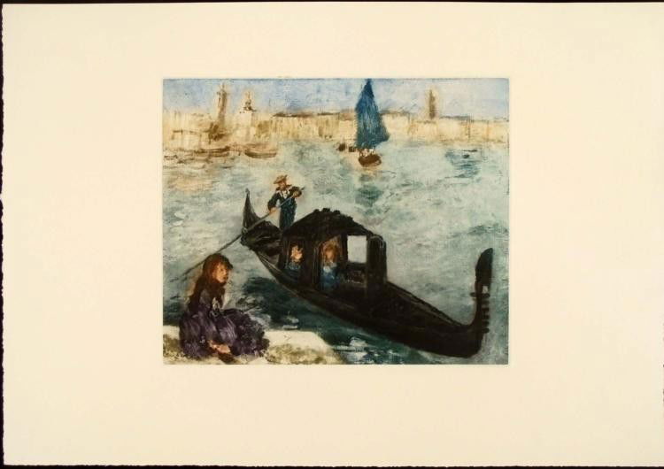 Renoir Colored Etching Art Print - Venise (Venice): What a beautfiul day to take a ride in the gondola down the river in Venice... * Artist: Pierre-Auguste Renoir Title: Venise (Venice) Medium: Colored Etching on paper Blind Stamp by Amroise Vollard Es