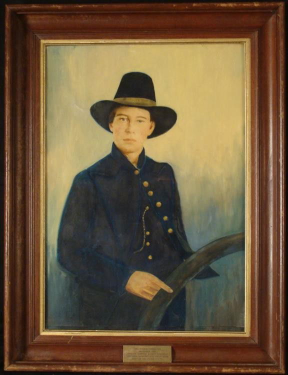 ORIGINAL CIVIL WAR ERA HUGE 21x28 COLORED PHOTO SOLDIER: ORIGINAL CIVIL WAR ERA HUGE 21X28" FRAMED PHOTO-TAKEN IN 1864 & RESTORED & COLORED BY THE FAMILY. INCLUDED IS AN IRON INITIAL PUNCH FOR THE SOLDIER * INCREDIBLE ORIGINAL PHOTO THAT WAS RESTORE