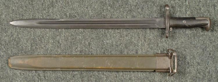 U.S. M1905 M1 LONG BAYONET W/M3 SCABBARD MKR: UFH-1943: U.S. M1905 M1 LONG BAYONET W/M3 SCABBARD-MKR: UFH-1943-NICE * NICE WWII COMBAT BAYONET FOR THE M1 RIFLE-LONG 16" BLUED BLADE-RICASSO MARKED UFH (UNION FORK & HOE-COLUMBUS OHIO) WITH U.S. AND A FLA