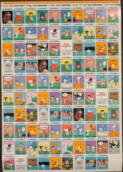 Peanuts Uncut Card Sheet 3 Full Sets Comics MINT: This is a full uncut sheet of Peanuts trading cards, in near mint condition, just as it came from the printing press, complete with registration marks. There were 33 cards in the set and this sheet co