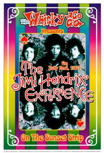 Whisky-A-Go-Go 1967 RP Concert Poster Jimi Hendrix Frmd: Here is a reproduction concert poster from a fantastic late 60's appearance by Jimi Hendrix at the legendary Whisky-A-Go-Go in Los Angeles. The colorful design is done like a playing card.Medium: Post