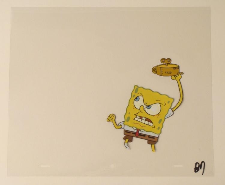Original Animation Cel SpongeBob Throwing Clock Art: This original animation cel is from the Nickelodeon TV show SpongeBob Squarepants. The story takes place under the deep blue sea in Bikini Bottom, where SpongeBob resides. Sp
