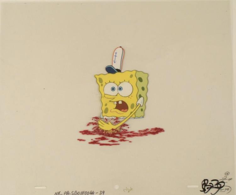Production Original Cel Art A Bit Confused Spongebob: This original animation cel is from the Nickelodeon TV show SpongeBob Squarepants. The story takes place under the deep blue sea in Bikini Bottom, where SpongeBob resides. Sp