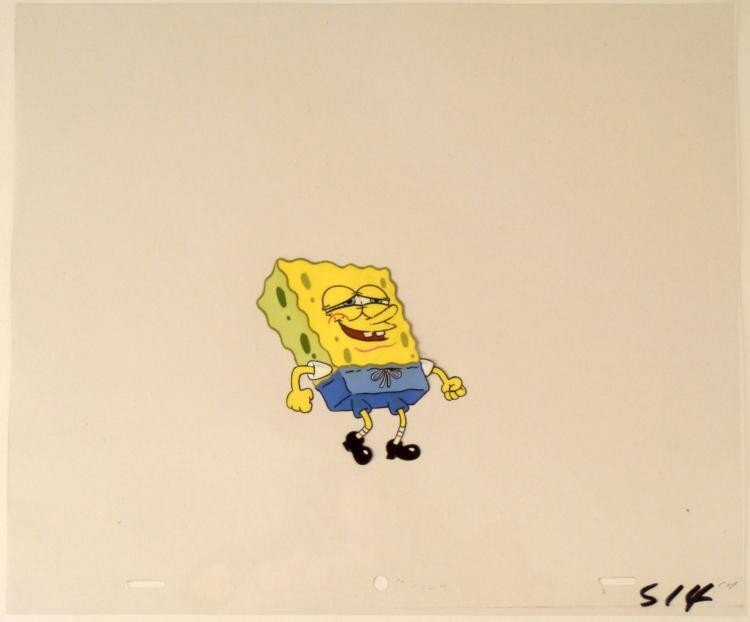 SpongeBob Squinting Arms Original Cel Production Out: This original animation cel is from the Nickelodeon TV show SpongeBob Squarepants. The story takes place under the deep blue sea in Bikini Bottom, where SpongeBob resides. Sp