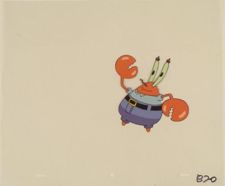 Production Welcome Back Original Spongebob Art Cel: This original animation cel is from the Nickelodeon TV show SpongeBob Squarepants. The story takes place under the deep blue sea in Bikini Bottom, where SpongeBob resides. Sp