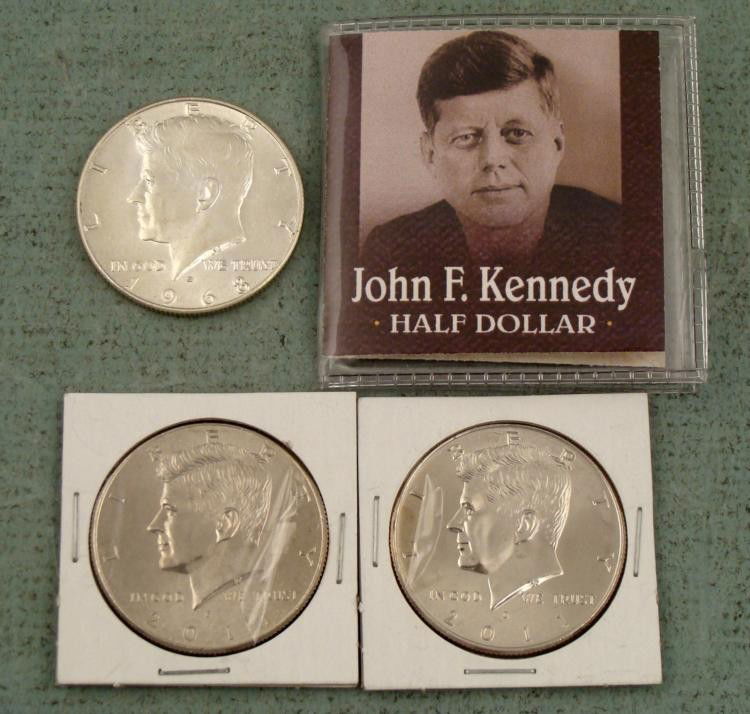 Three GEM UNC Kennedy Halves 1968-D 2011-P and D Coin: Here are three different dates, GEM uncirculated Kennedy Half Dollar coins. The dates are as follows: * 1968-D2011-P & DAll are in a protective casing. *