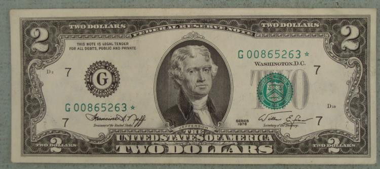 1976 Star Note $2 Two Dollar Bill G Mint Chicago: 1976 Star Note $2 Two Dollar Bill * Mint mark: G (Chicago)