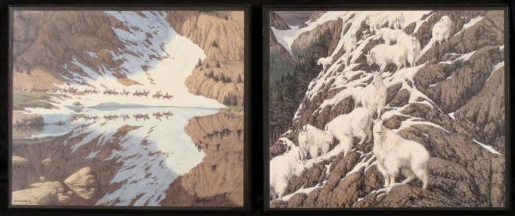 2 Bev Doolittle Prints Season of Eagle, Mountain Goats: These two nature prints captivate the viewer with their combination of detailed realism and beautiful patterns. The first of these has great subtlety in its subject, so look closely. * * Artist: