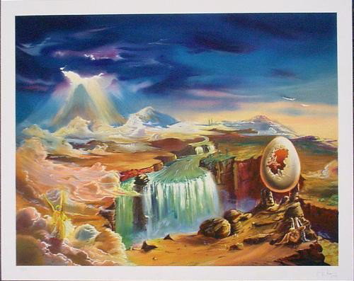 Wild Weird Surreal Signed Fine Art Print THE BIRTH: Here is a very dynamic and mysterious signed Surreal limited edition fine art print: * Title: "The Birth" * Lithography on Arches * Artist signature in pencil LR; illegible * Numbered in pencil LL * S