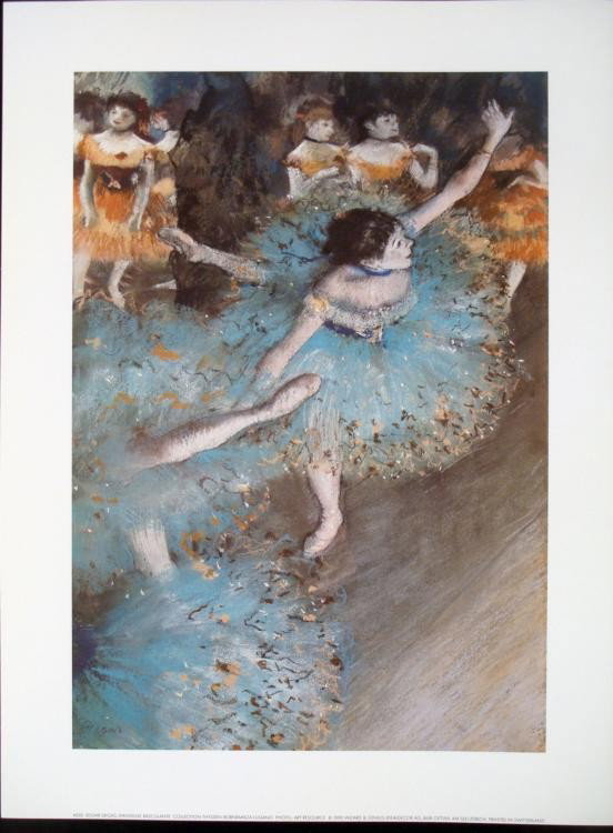 Danseuse Basculante Edgar Degas Dancing Girls Art Print: The delicate, horizontal pivot of a dancer is portrayed in this terrific Degas print. * * Title: "Danseuse Basculante" Artist: Edgar Degas Collection Thyssen Size: 11 3/4" x 15 3/4" Medium: Print on p