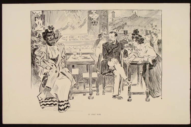Charles Gibson Girl Orig Book Print 1896 BLACK CAT: This is an original, double-sided print from the antique book Pictures of People by Charles Dana Gibson. The book and this print were published in 1896, and this U.S. edition was limited to 500 copies