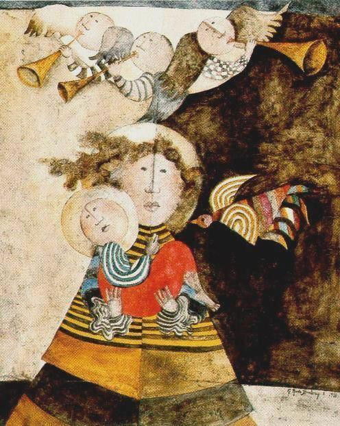 Graciela Rodo Boulanger : Madone aux Trois Anges: Artist: Graciela Rodo Boulanger * Title: Madone aux Trois Anges * Image Size: 20 x 16 inches. * Paper Size: 23.5 x 19 inches. * Notes: Offest