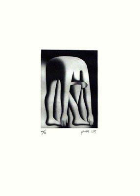 Mark Kostabi : Body by Jake Art Print: Artist: Mark Kostabi * Title: Body by Jake * Image Size: 8.5 x 6.25 inches. * Paper Size: 21.25 x 15 inches. * Notes: Mezzotint