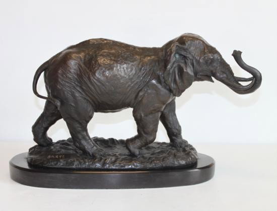 Unique Bronze Sculpture Elephant: Elephant Bronze Sculpture, After Barye, 11 "H x17"W x 7"D32 lbs. This bronze sculpture was produced using the "Lost Wax" casting method. The"Lost Wax" Cast method is the most precise metal cas