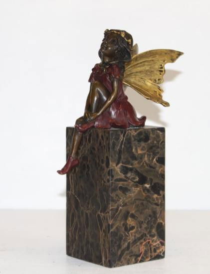 Gorgeous Sitting Fairy Hand Painted Bronze Sculpture: Gorgeous Sitting Fairy Hand Painted, Bronze Sculpture, 9"H x 6 1/2" D x 2 3/4"W 6 lbs. This bronze sculpture was produced using the Lost Wax casting method. The Lost Wax Cast method is the mos