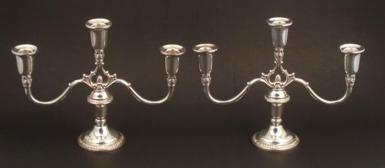 2 Frank M Whiting Royal Danish Sterling Candle Holders: This is a pair of sterling silver candlestick holders in the Royal Danish pattern by the Frank M. Whiting Company of Massachusetts. They are unique in design, because the top portion can be unscrewed