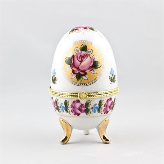Hand Painted Porcelain Trinket Box: Hand Painted Porcelain Trinket Box, Dimensions: 3.75in (H) x 2.25in (D), Delicate and charming, this porcelain trinket box is the perfect place for hiding the tiniest treasures and jewelry