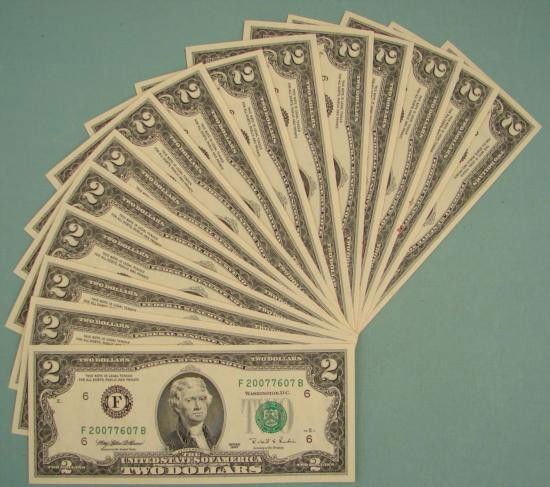 (15) 1995 $2 Two Dollar Bills Consec # F Mint Notes CU: (15) 1995 Two Dollar Bills with Consecutive Serial Numbers * Mint Mark: F * Grade: Crisp Uncirculated