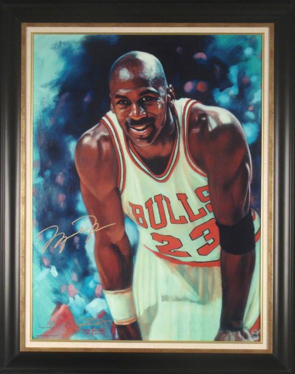 Michael Jordan Signed Art Print Framed -Court Jester: * Entitled THANKS FOR THE MEMORIES, this very prestigious limited edition series of museum quality fine art mixed media serigraphs on canvas commemorate his historic closing chapter on the basketball 