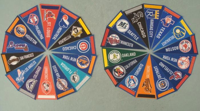 1993 Complete MLB Set of Mini Pennants- AL and NL: Offered here is a complete set of Major League Baseball mini pennants from the 1993 season. They are all in excellent condition and measure out to be 4". Here is the breakdown by