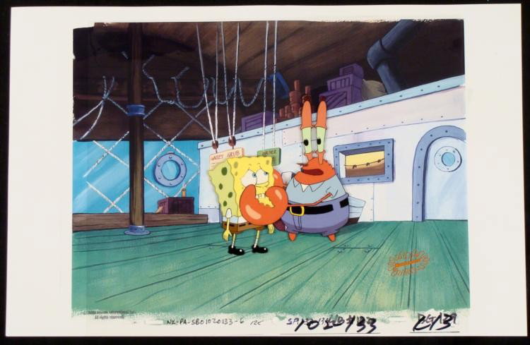 Background Cel Spongebob Animation Need Saving Original: This animation cel and reproduction background are from the Nickelodeon TV show SpongeBob Squarepants. The story takes place under the deep blue sea in Bikini Bottom, where Sponge
