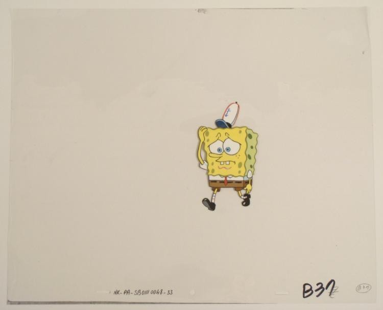 Original SpongeBob Art Cel Animation Confused Sponge: This original animation cel is from the Nickelodeon TV show SpongeBob Squarepants. The story takes place under the deep blue sea in Bikini Bottom, where SpongeBob resides. Sp