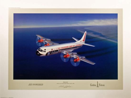 Aviation Art Electra Machat airliners: While the Boeing and Douglas aircraft companies were concentrating on their respective new jetliners, the task of developing America's first turbo-prop airliners fell to the Lockheed Aircraft Company,