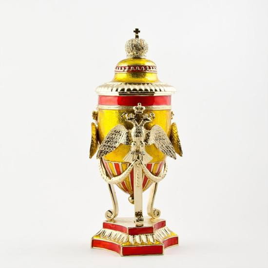 Faberge Imperial Dynasty Egg: Faberge Imperial Dynasty Egg. The double-headed eagle is a common symbol in Russian heraldry which was adopted from the Byzantines by Several Eastern European nations and continue to be used as the na