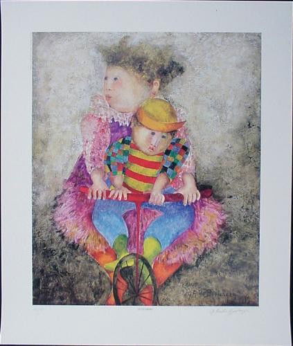 PETITE FRERE Adorable Signed Boulanger Art: This very appealing signed and numbered poster entitled "Petites Frere" ("Little Brother") — is by the popular artist Garciela Rodo Boulanger: * Off-set on lightly pebbled paper * Signed by the
