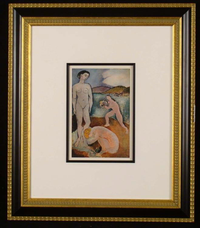 Henri Matisse Lithograph Luxe, Calme et Volupte Framed: This Matisse print conveys the feelings of luxury, calm, and exquisite pleasure. These sultry emotions are portrayed by three nude women at water's edge, with an Impressionist background that enhances