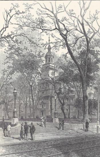 ORIGINAL Antique PRINT scene- INDEPENDENCE HALL: ORIGINAL Antique PRINT scene- INDEPENDENCE HALL(NOT A REPRODUCTION) that was createdand produced, using a wood cut (Scene carved out of a wood block). One of several that were found in an 1858 Sou