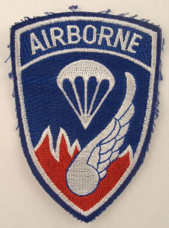 U.S. AAF AIRBORNE PATCH PARACHUTE WINGS AND FIRE: THIS IS A U.S. AAF AIRBORNE PATCH. IT MEASURES OUT TO BE 2 1/2 X 3 1/2" WITH PACHUTE WINGS & FIRE.