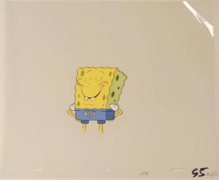 Behind His Back Original Animation Art Cel SpongeBob: This original animation cel is from the Nickelodeon TV show SpongeBob Squarepants. The story takes place under the deep blue sea in Bikini Bottom, where SpongeBob resides. Sp