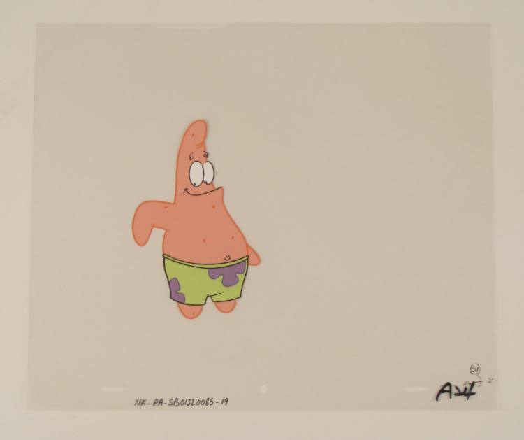 Production Patrick Reach SpongeBob Cel Art Original: This original animation cel is from the Nickelodeon TV show SpongeBob Squarepants. The story takes place under the deep blue sea in Bikini Bottom, where SpongeBob resides. Sp