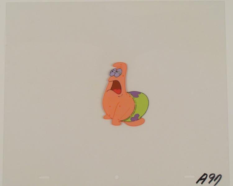 Patrick Hurt Cry Original SpongeBob Production Art Cel: This original animation cel is from the Nickelodeon TV show SpongeBob Squarepants. The story takes place under the deep blue sea in Bikini Bottom, where SpongeBob resides. Sp