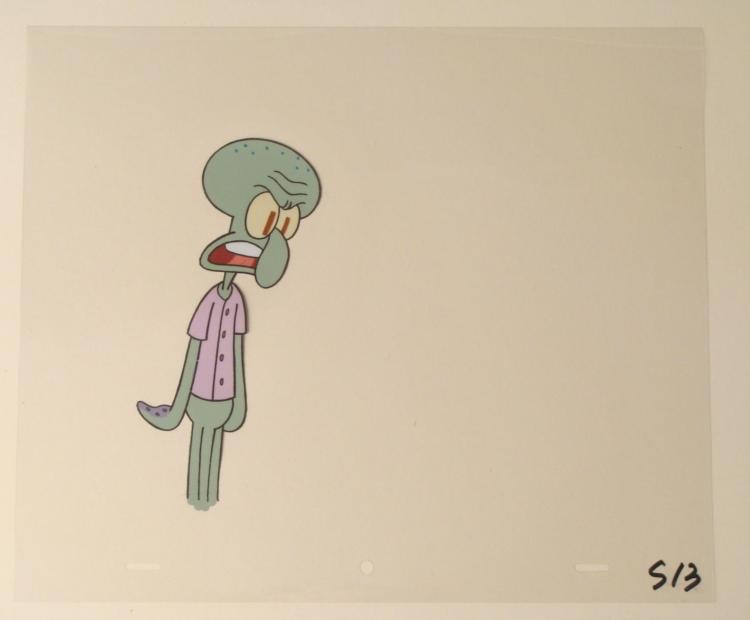 Cel SpongeBob Original Angry Squidward Animation Art: This original animation cel is from the Nickelodeon TV show SpongeBob Squarepants. The story takes place under the deep blue sea in Bikini Bottom, where SpongeBob resides. Sp