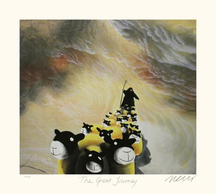 Mackenzie Thorpe 'THE GREAT JOURNEY' Lithograph: Artist: Mackenzie ThorpeTitle: The Great JourneyMedium: Lithograph on PaperOrientation: horizontalImage Size: 18 x 15 inchesPaper Size: 22 x 19.5 inchesEdition Size: 200: Signed by the artist, individ